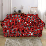 Red Adinkra Tribe Symbols Print Loveseat Slipcover