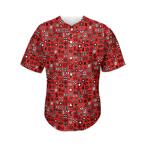 Red Adinkra Tribe Symbols Print Men's Baseball Jersey