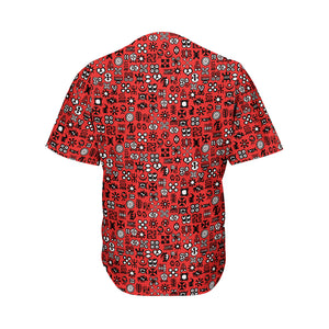 Red Adinkra Tribe Symbols Print Men's Baseball Jersey