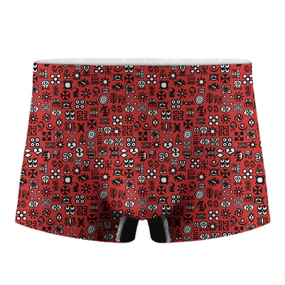 Red Adinkra Tribe Symbols Print Men's Boxer Briefs
