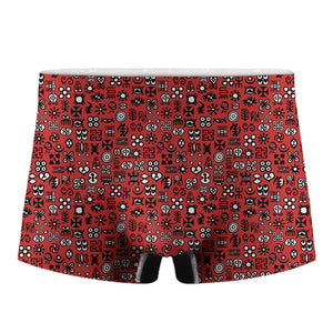 Red Adinkra Tribe Symbols Print Men's Boxer Briefs