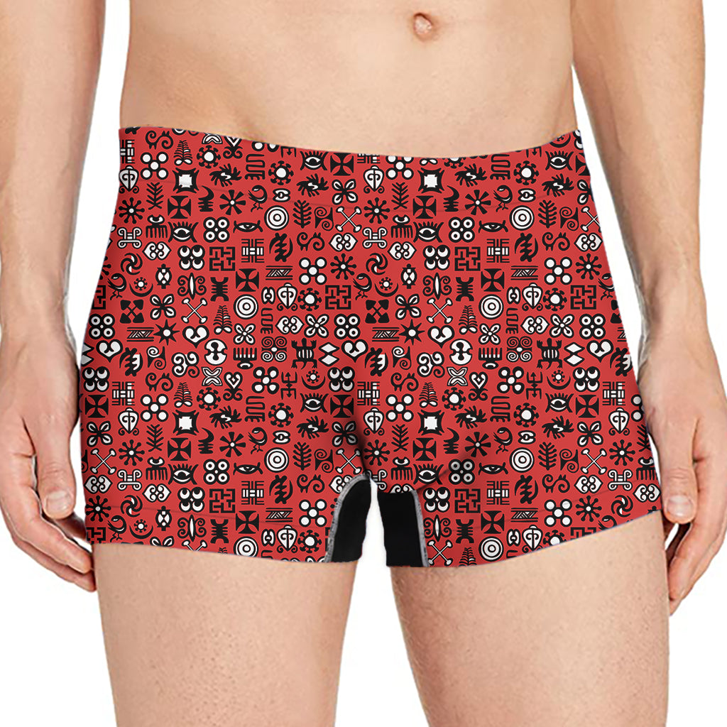 Red Adinkra Tribe Symbols Print Men's Boxer Briefs