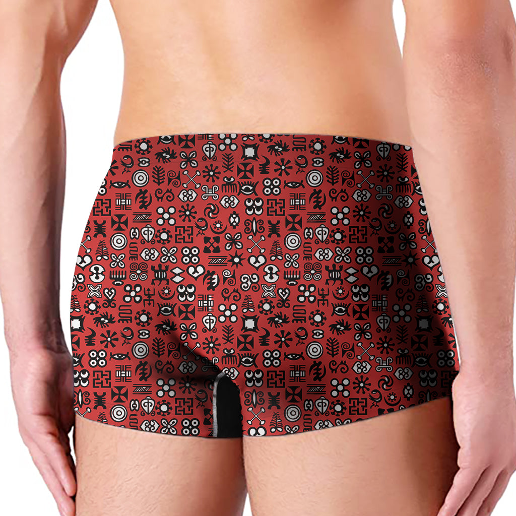 Red Adinkra Tribe Symbols Print Men's Boxer Briefs