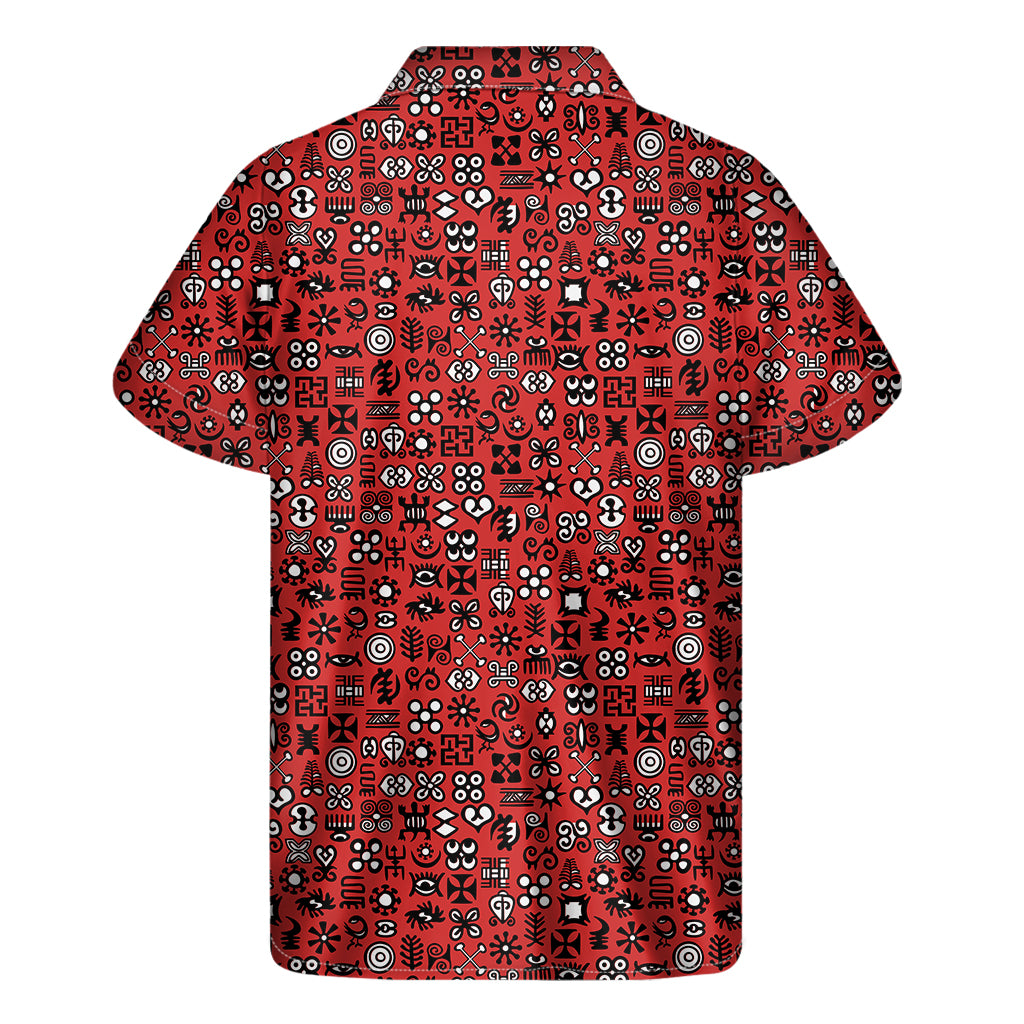 Red Adinkra Tribe Symbols Print Men's Short Sleeve Shirt