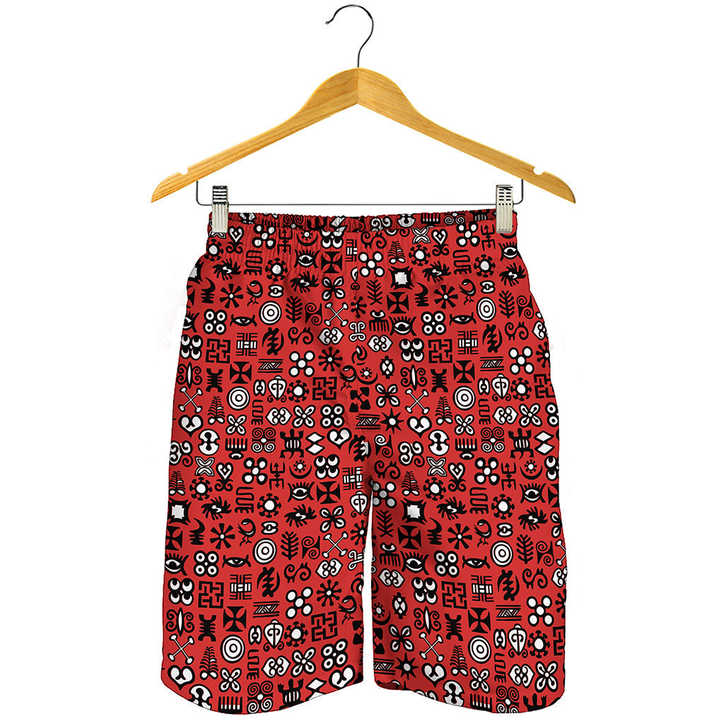 Red Adinkra Tribe Symbols Print Men's Shorts