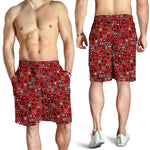 Red Adinkra Tribe Symbols Print Men's Shorts