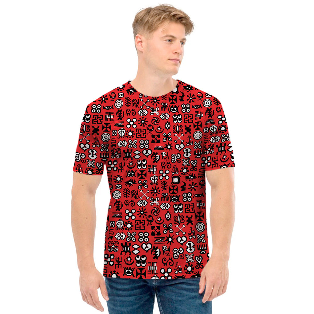 Red Adinkra Tribe Symbols Print Men's T-Shirt