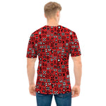 Red Adinkra Tribe Symbols Print Men's T-Shirt