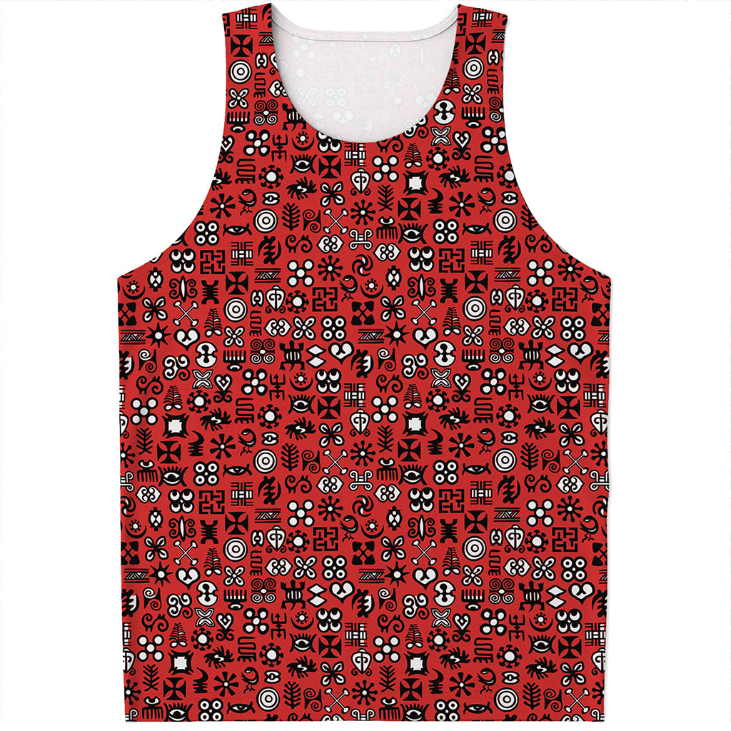 Red Adinkra Tribe Symbols Print Men's Tank Top