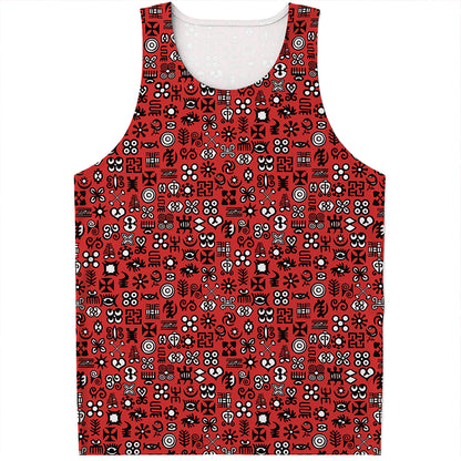 Red Adinkra Tribe Symbols Print Men's Tank Top