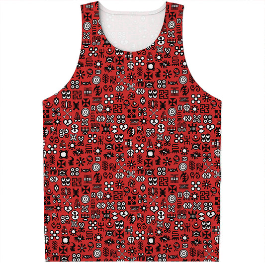 Red Adinkra Tribe Symbols Print Men's Tank Top