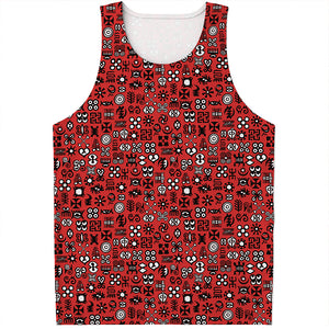 Red Adinkra Tribe Symbols Print Men's Tank Top