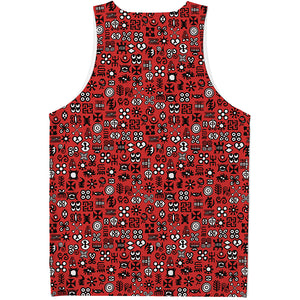 Red Adinkra Tribe Symbols Print Men's Tank Top