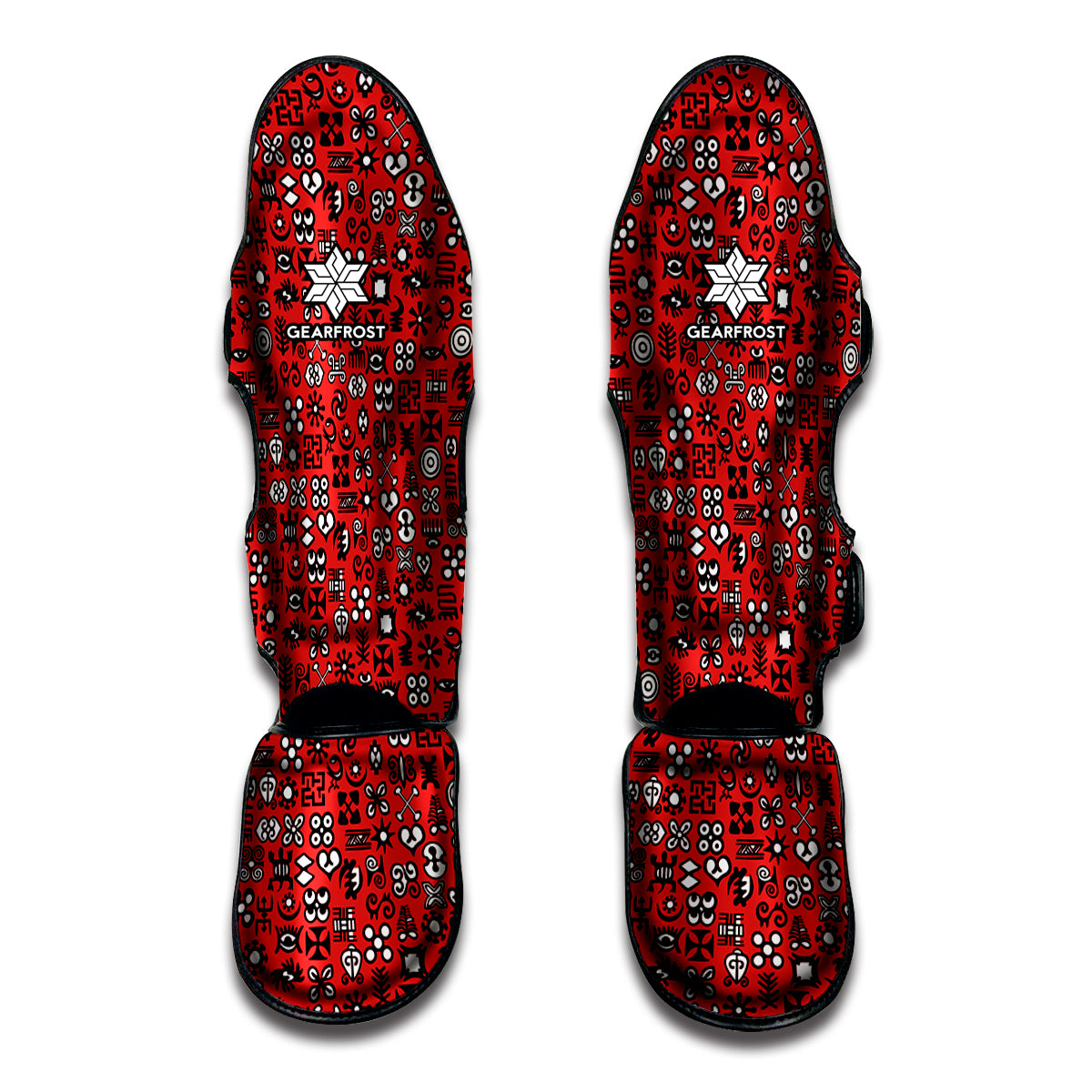 Red Adinkra Tribe Symbols Print Muay Thai Shin Guard