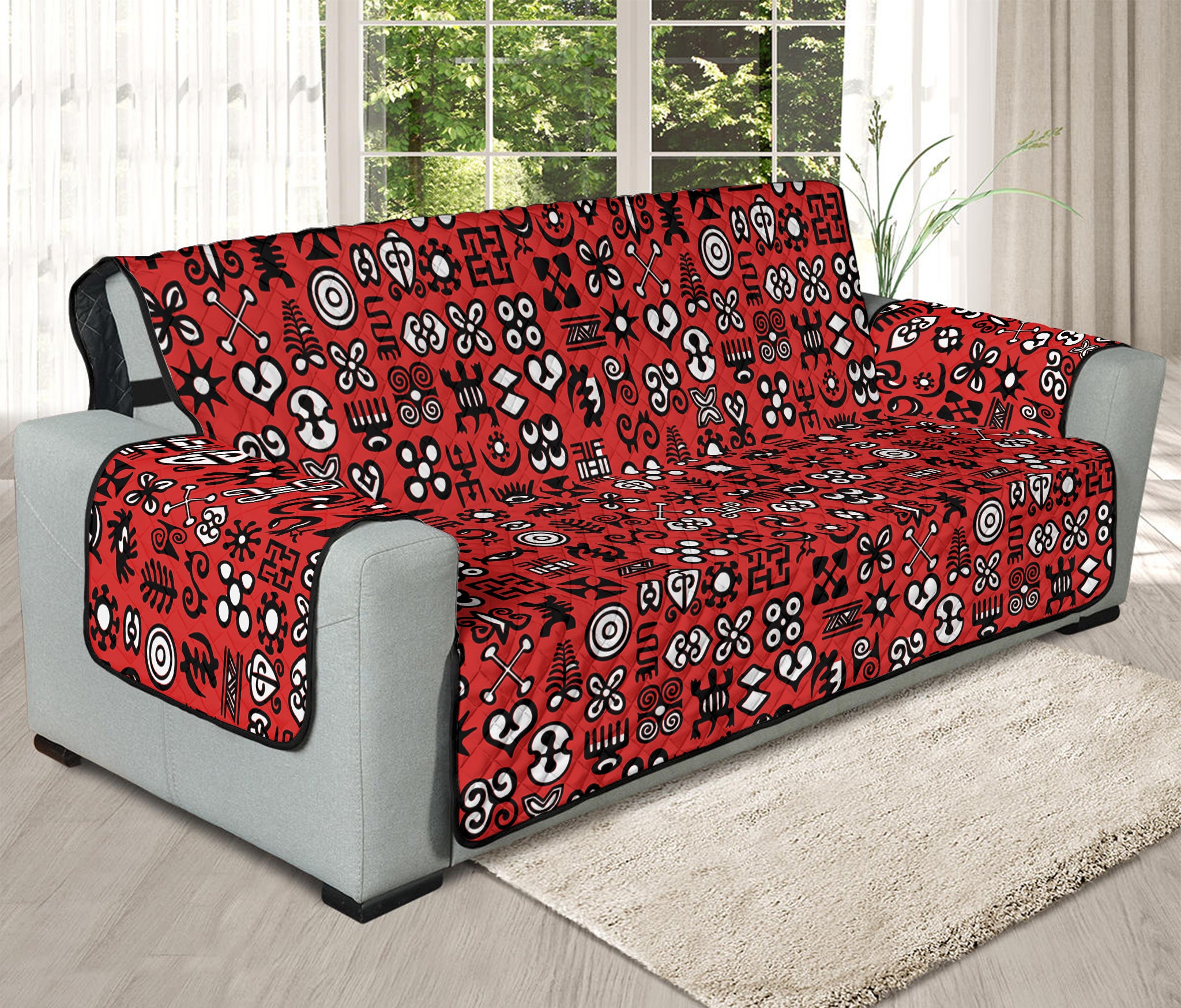 Red Adinkra Tribe Symbols Print Oversized Sofa Protector