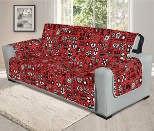 Red Adinkra Tribe Symbols Print Oversized Sofa Protector