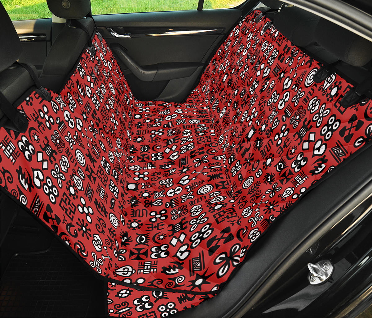 Red Adinkra Tribe Symbols Print Pet Car Back Seat Cover