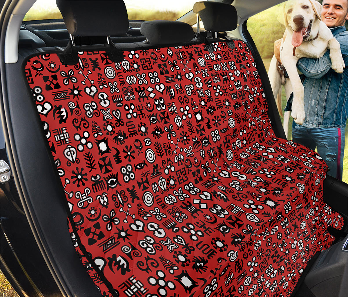 Red Adinkra Tribe Symbols Print Pet Car Back Seat Cover