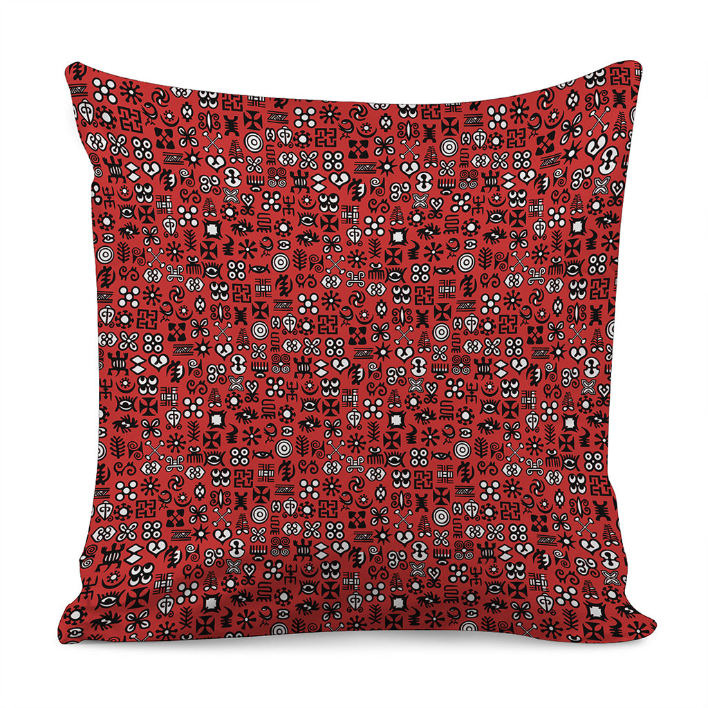 Red Adinkra Tribe Symbols Print Pillow Cover