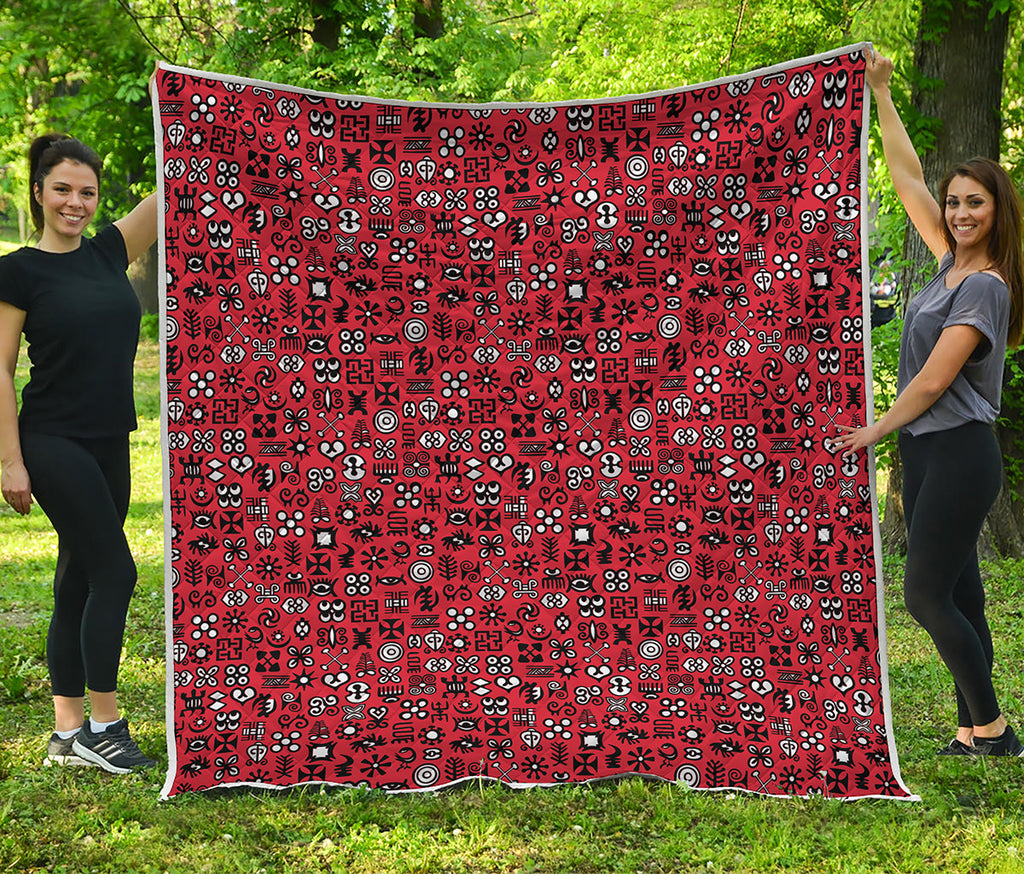 Red Adinkra Tribe Symbols Print Quilt