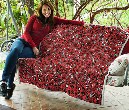 Red Adinkra Tribe Symbols Print Quilt