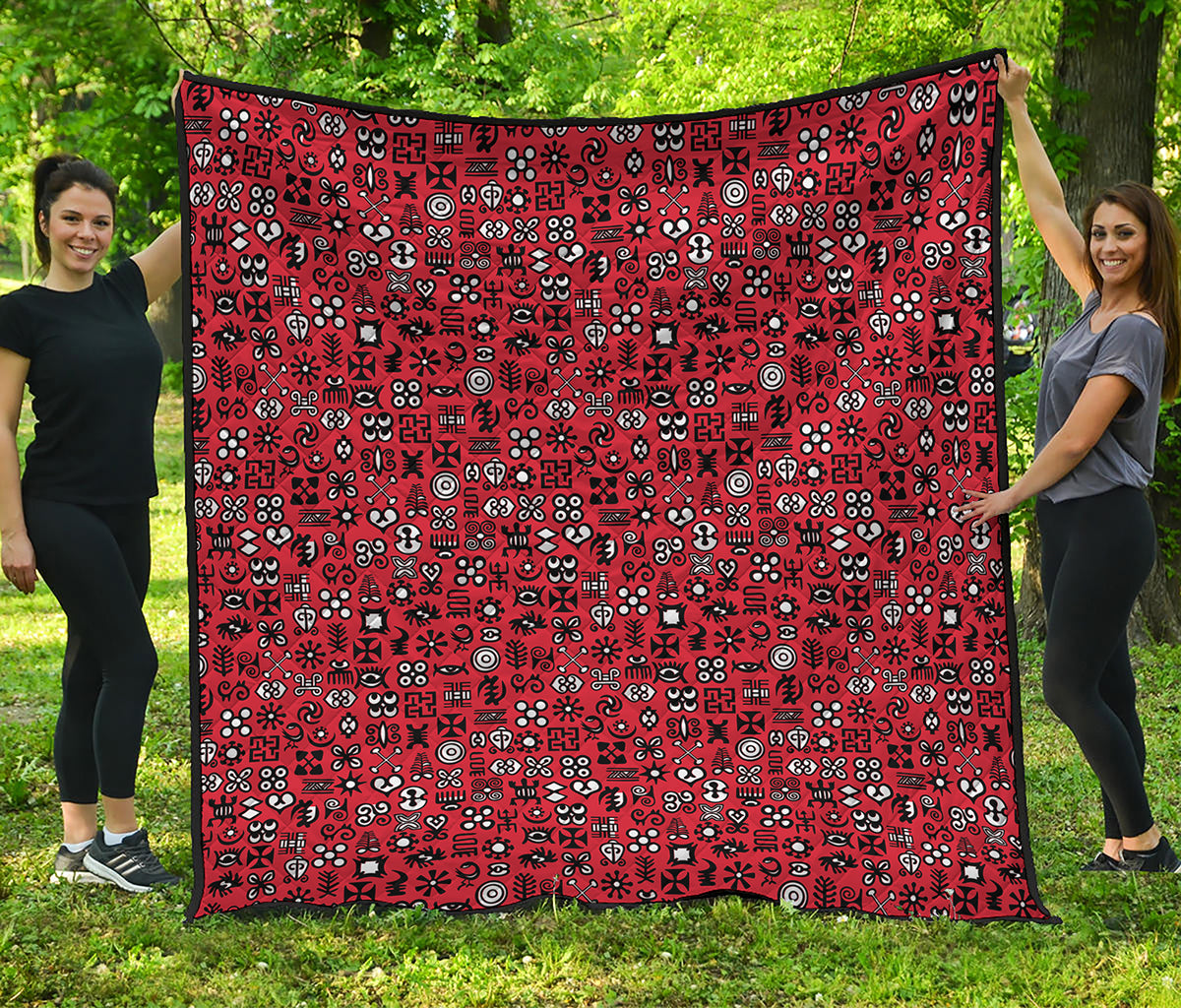 Red Adinkra Tribe Symbols Print Quilt
