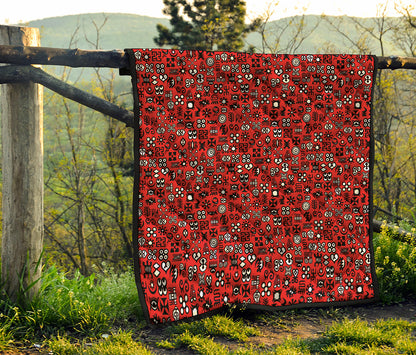 Red Adinkra Tribe Symbols Print Quilt