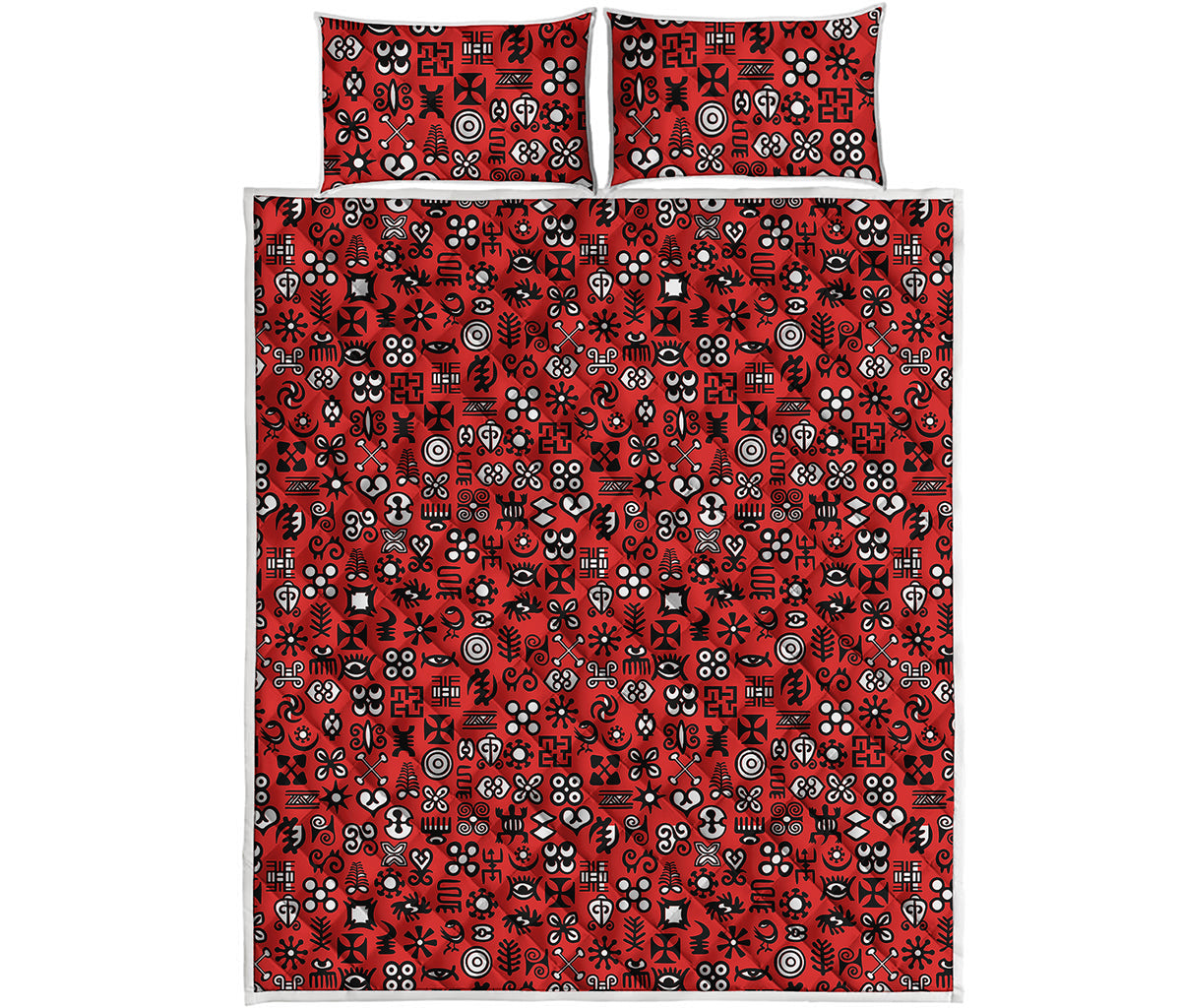 Red Adinkra Tribe Symbols Print Quilt Bed Set