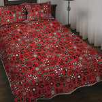 Red Adinkra Tribe Symbols Print Quilt Bed Set
