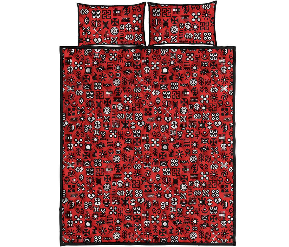 Red Adinkra Tribe Symbols Print Quilt Bed Set