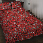 Red Adinkra Tribe Symbols Print Quilt Bed Set