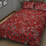Red Adinkra Tribe Symbols Print Quilt Bed Set