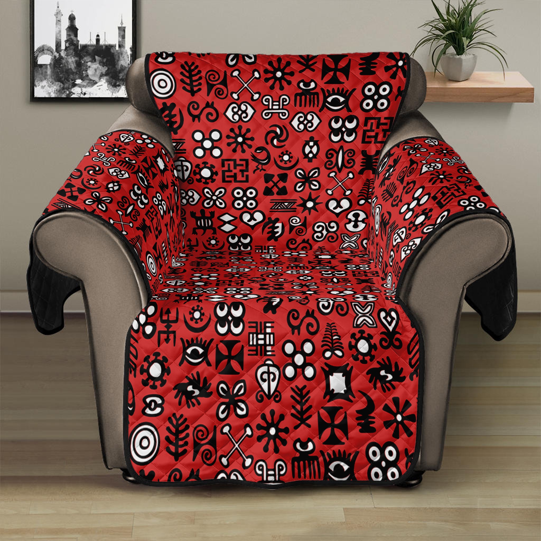 Red Adinkra Tribe Symbols Print Recliner Protector