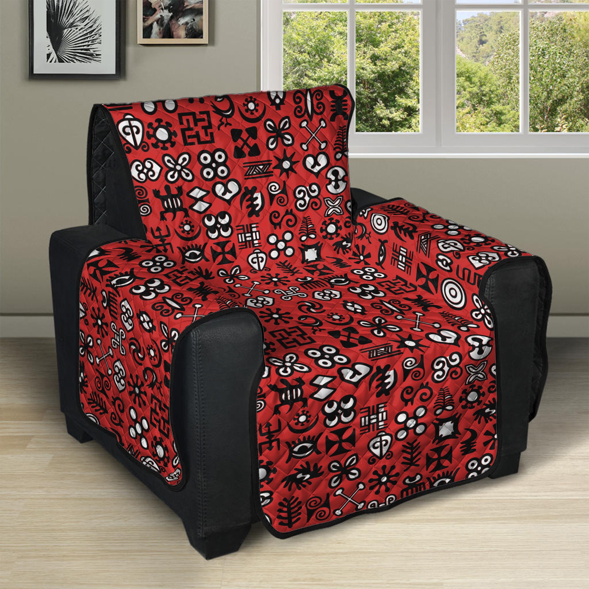 Red Adinkra Tribe Symbols Print Recliner Protector