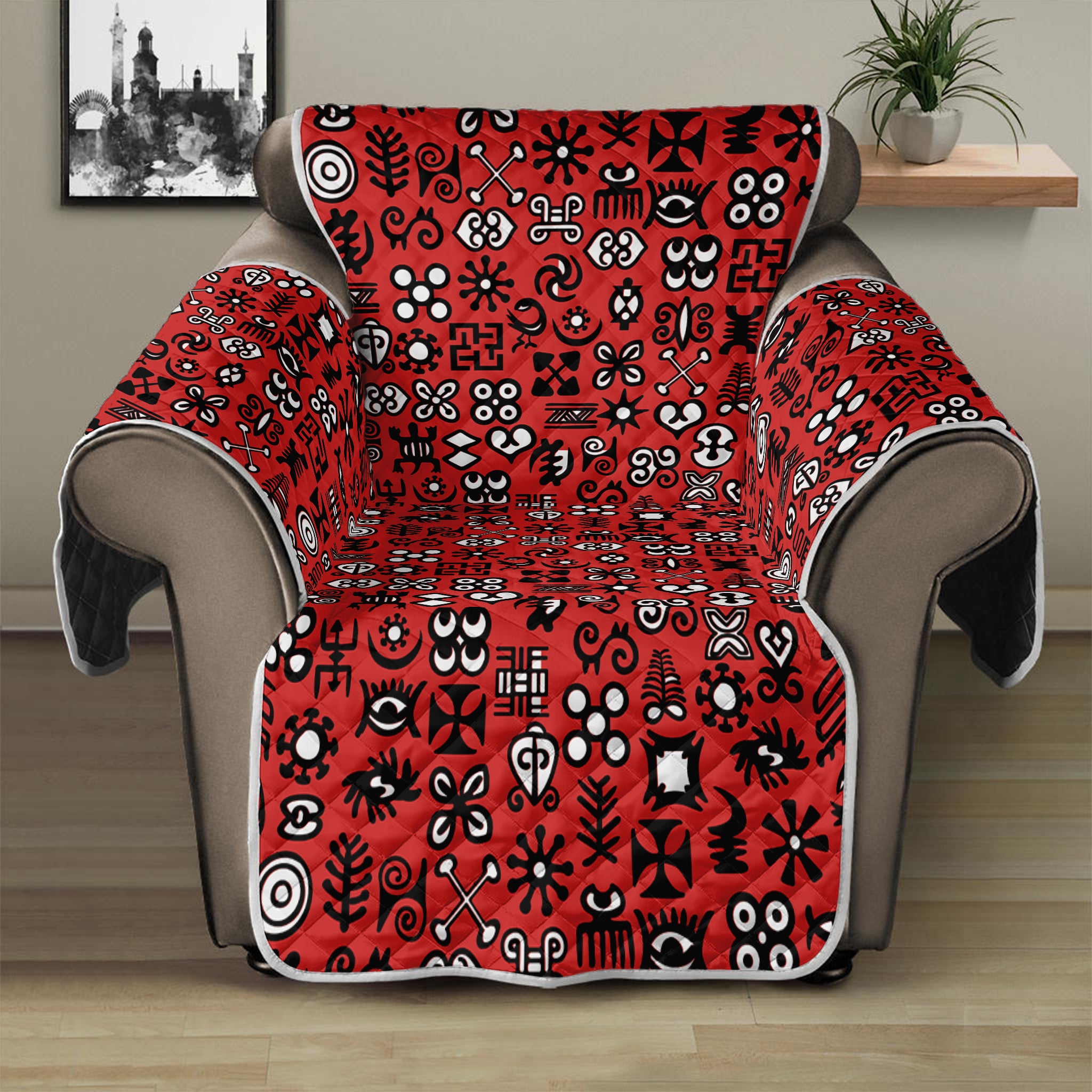 Red Adinkra Tribe Symbols Print Recliner Protector