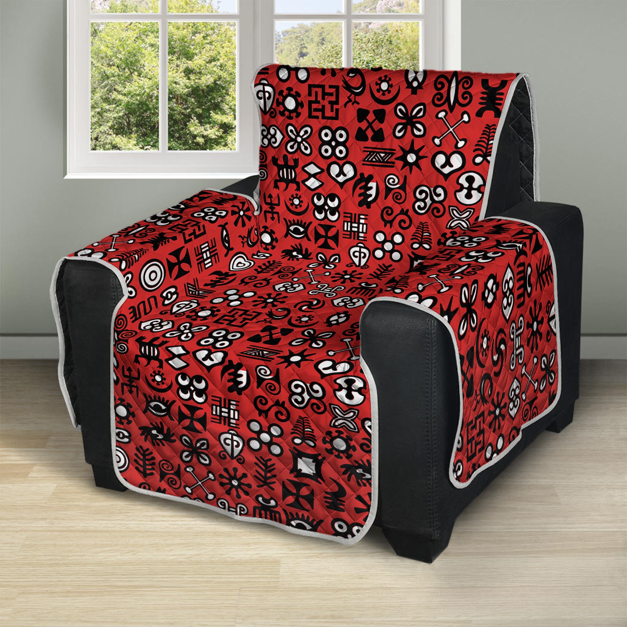 Red Adinkra Tribe Symbols Print Recliner Protector