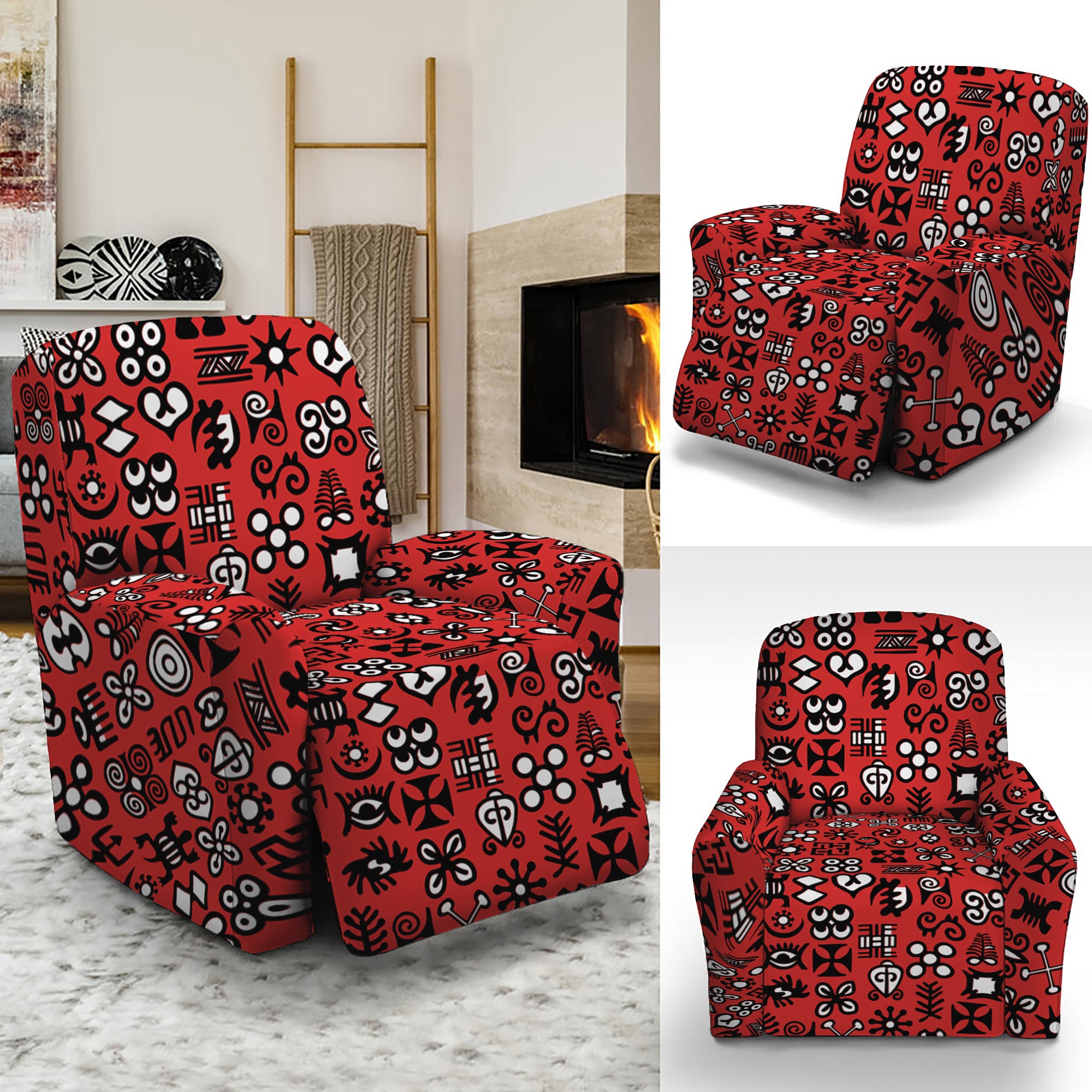 Red Adinkra Tribe Symbols Print Recliner Slipcover