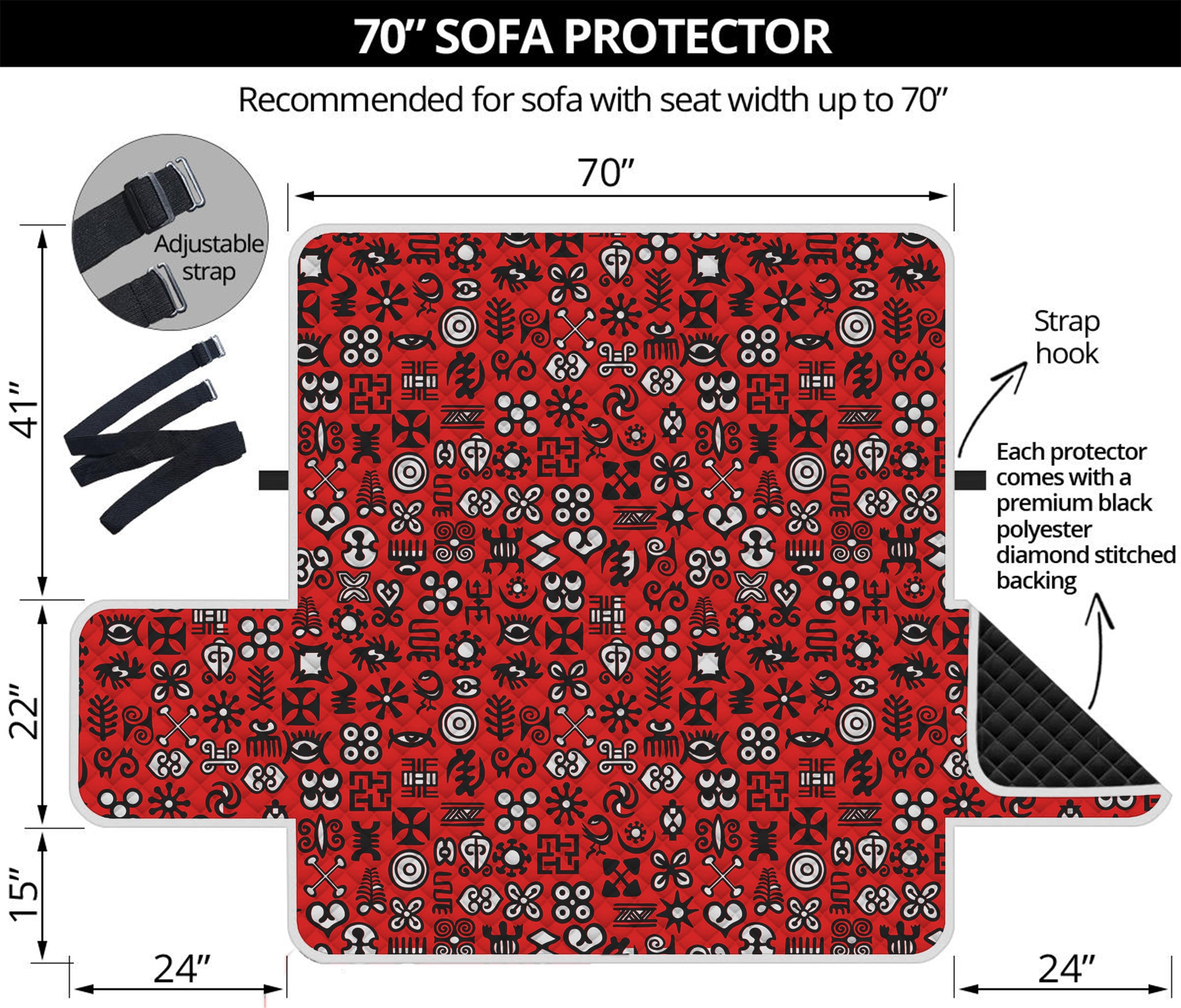 Red Adinkra Tribe Symbols Print Sofa Protector