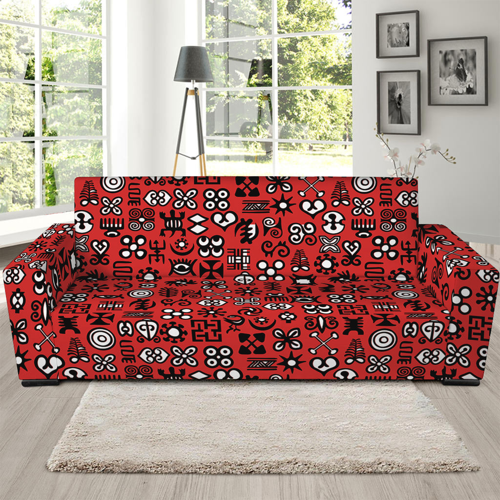 Red Adinkra Tribe Symbols Print Sofa Slipcover