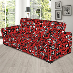 Red Adinkra Tribe Symbols Print Sofa Slipcover