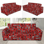 Red Adinkra Tribe Symbols Print Sofa Slipcover