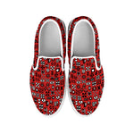 Red Adinkra Tribe Symbols Print White Slip On Shoes