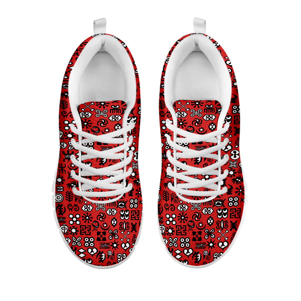 Red Adinkra Tribe Symbols Print White Sneakers