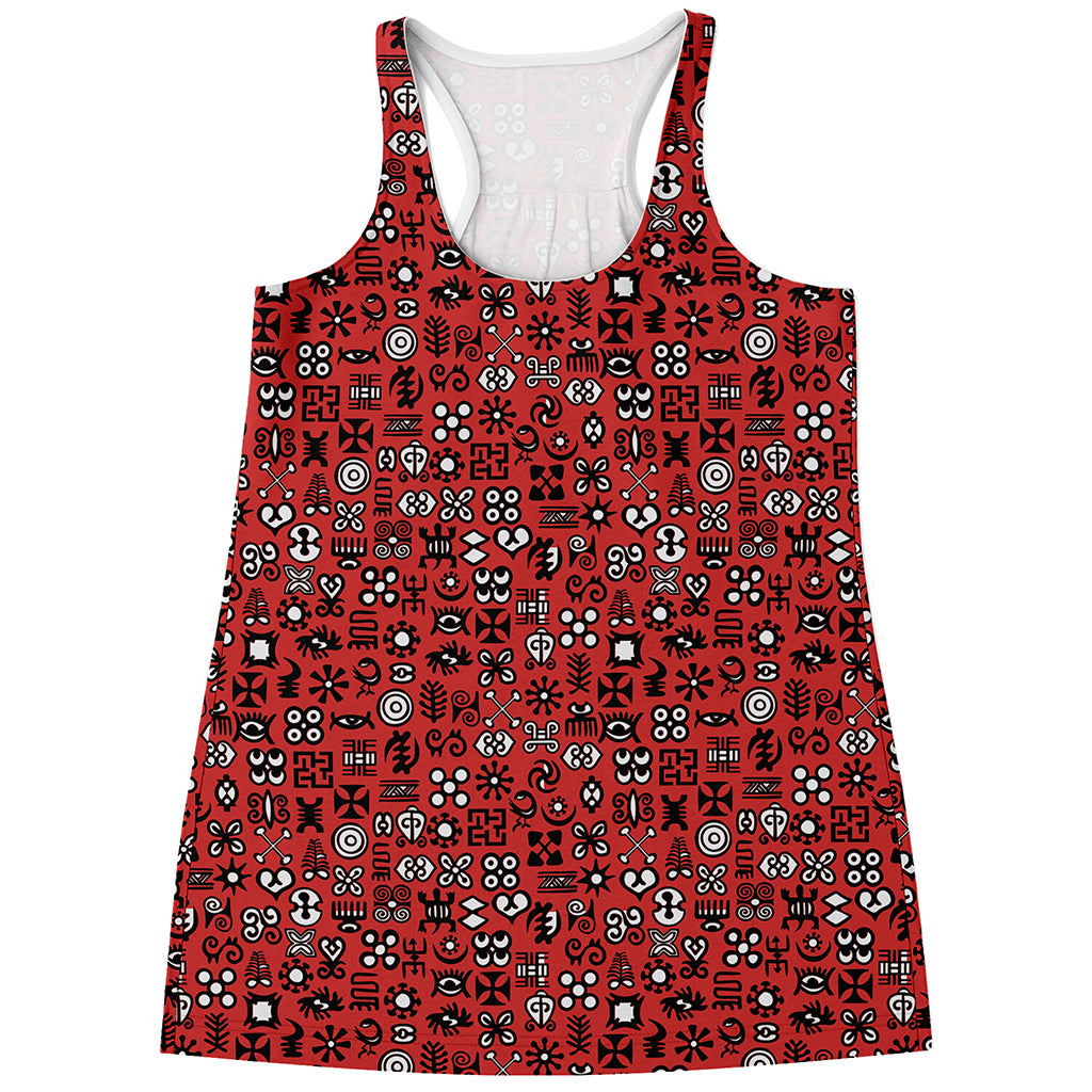 Red Adinkra Tribe Symbols Print Women's Racerback Tank Top