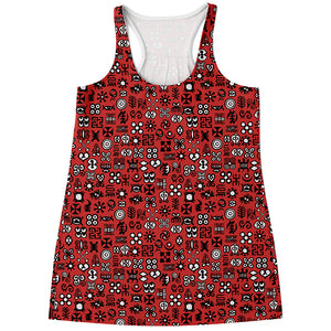 Red Adinkra Tribe Symbols Print Women's Racerback Tank Top