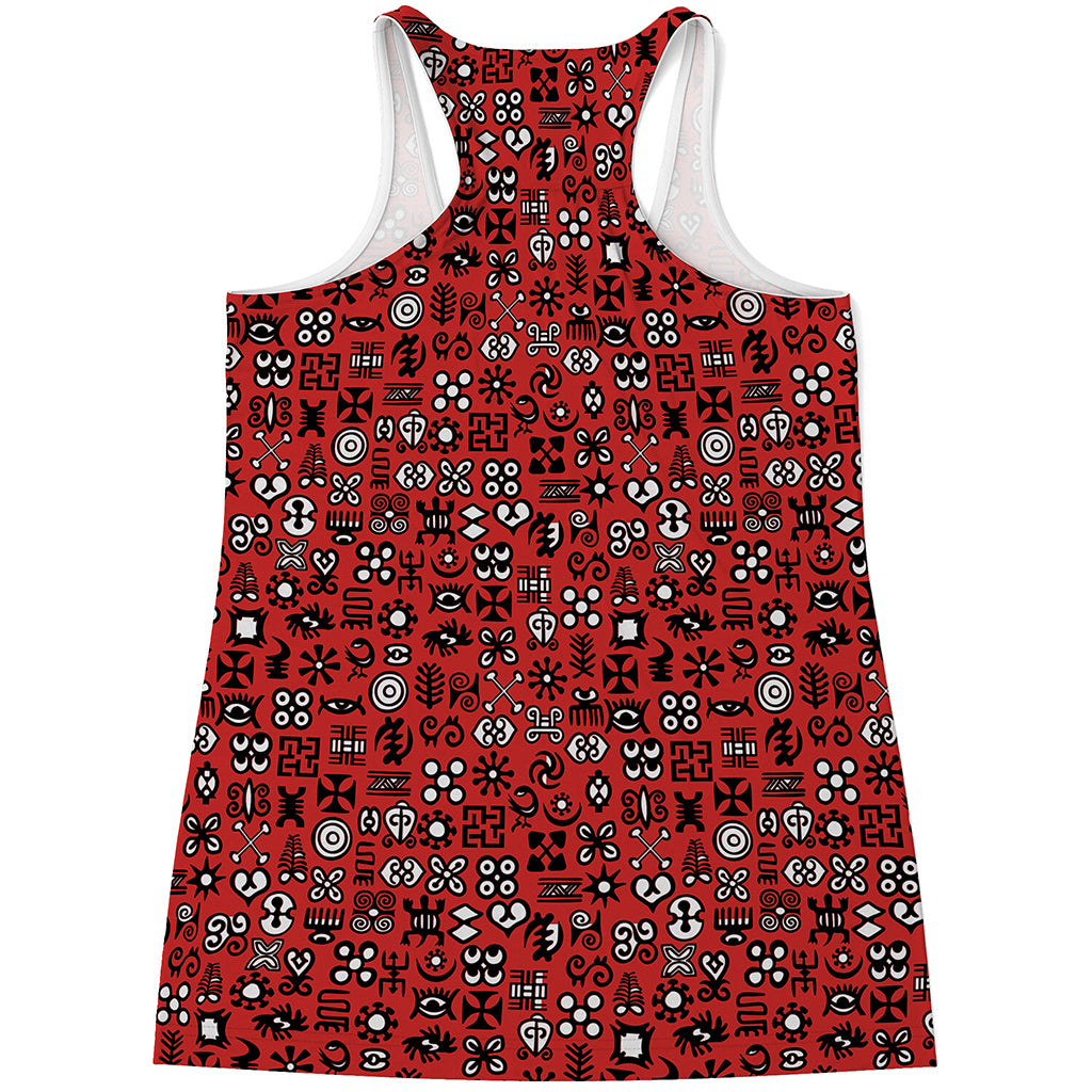 Red Adinkra Tribe Symbols Print Women's Racerback Tank Top