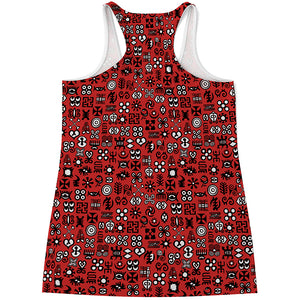 Red Adinkra Tribe Symbols Print Women's Racerback Tank Top