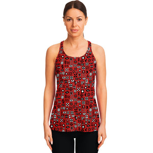 Red Adinkra Tribe Symbols Print Women's Racerback Tank Top