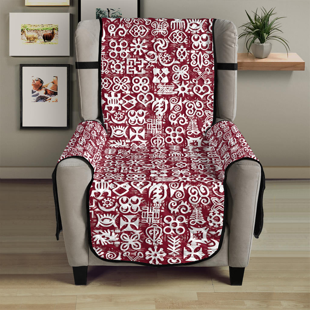 Red African Adinkra Tribe Symbols Armchair Protector