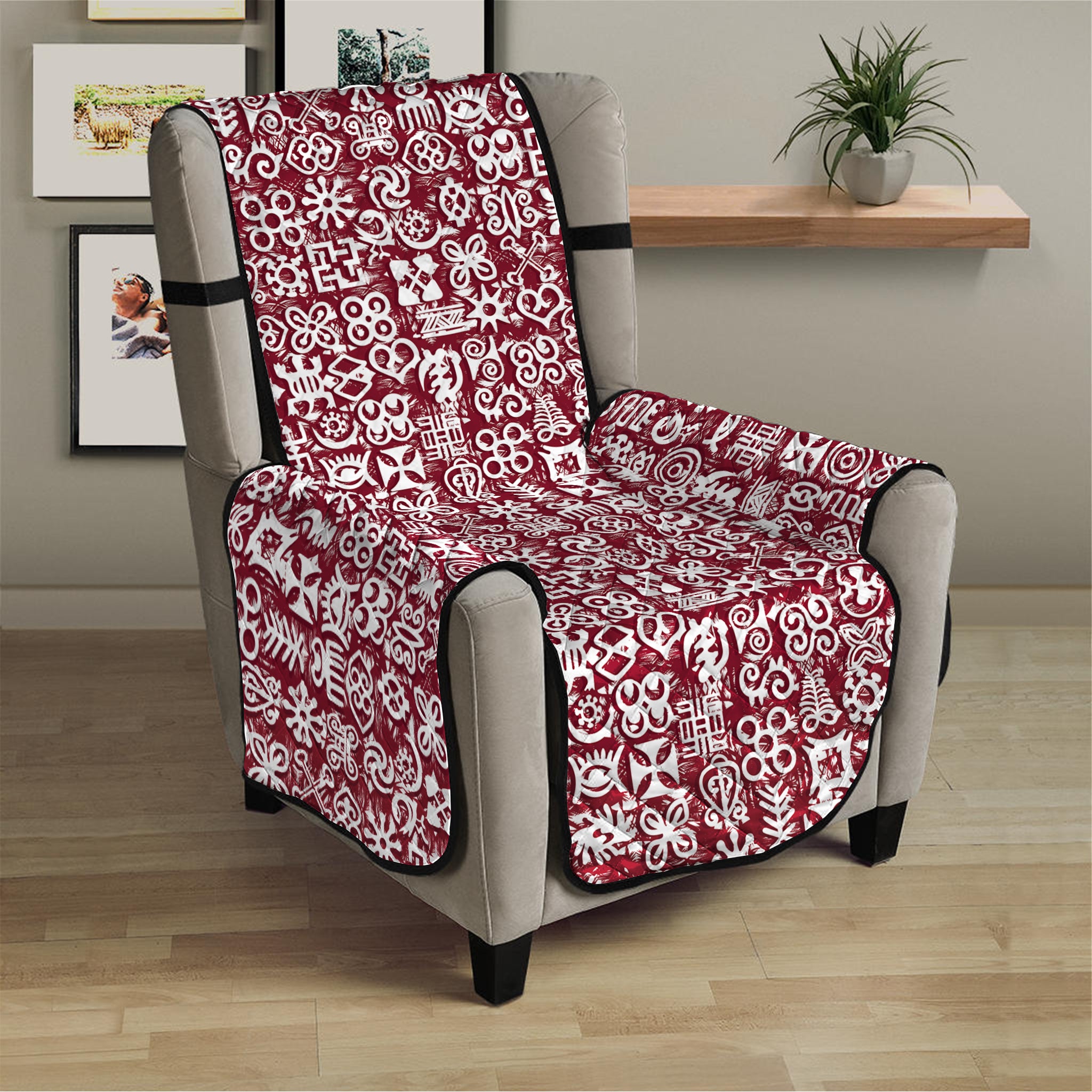 Red African Adinkra Tribe Symbols Armchair Protector